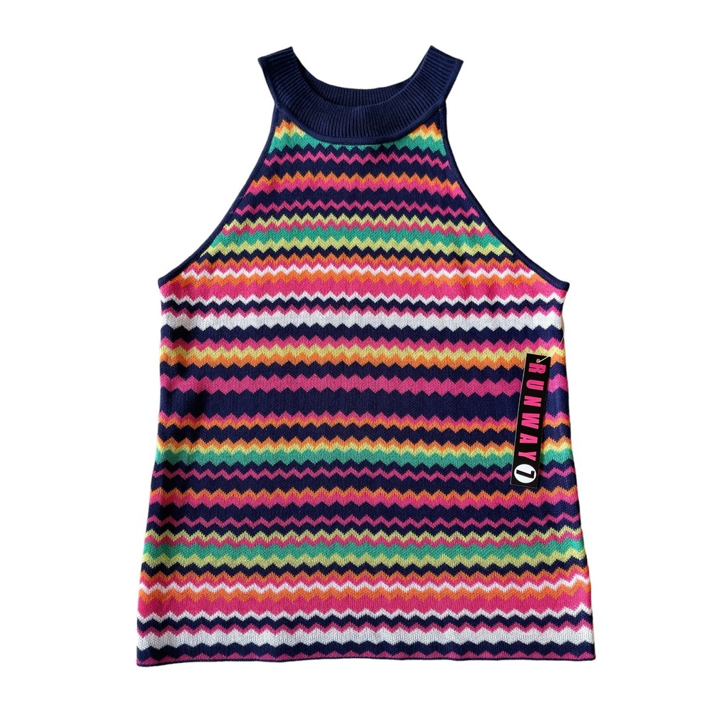 Halter Style Thin Knit Tank Sweater, NWT, Runway 7, Zig Zag pretty colors, Large